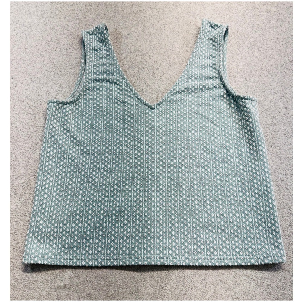 Madewell Tank Top Womens XS Sage Green Ditsy Floral Stripe V-Neck Cutout Back